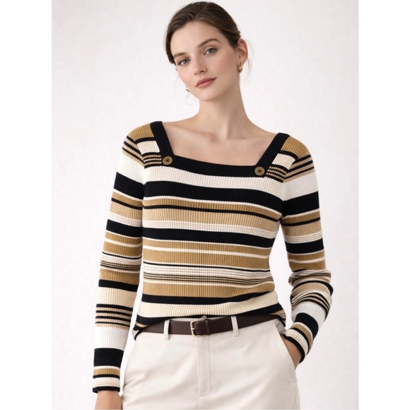 Tommy Hilfiger Sweaters - Tommy Hilfiger Sailor Sweater, Striped Square Neck Ribbed Knit, Women's Medium